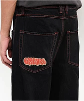 Empyre Contrast Embroidered Black Skate Jeans