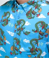 Empyre Feudal Flames Blue Short Sleeve Button Up Shirt