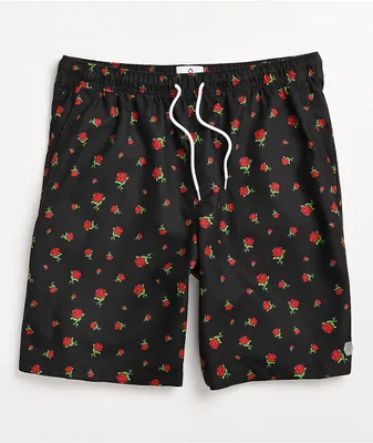 Empyre Grom Roses Black & Red Elastic Waist Board Shorts