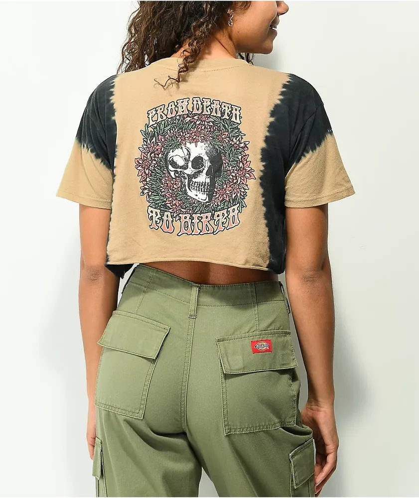 Empyre Kipsy Death To Birth Brown & Black Tie-Dye Crop T-Shirt