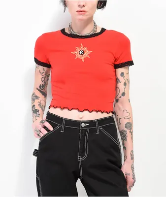 Empyre Lacey Red Lace Crop Top T-Shirt