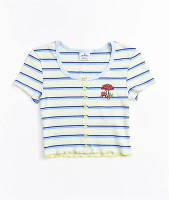 Empyre Paris Button Front Blue Stripe Crop Top