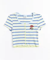 Empyre Paris Button Front Blue Stripe Crop Top