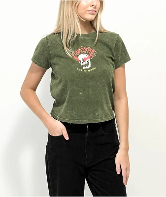Empyre Ricky Skull Green Wash Crop T-Shirt