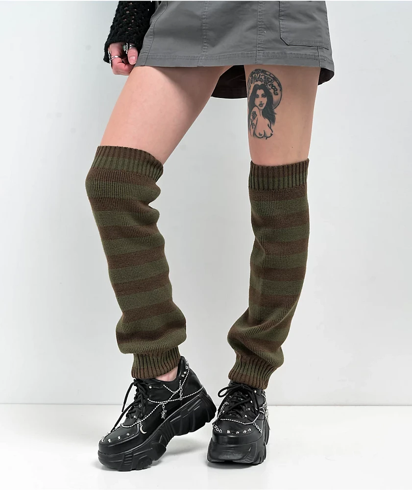 Empyre Tempest Caramel & Olive Stripe Leg Warmers