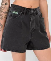 Empyre Tori Black Pleated Denim Skate Shorts