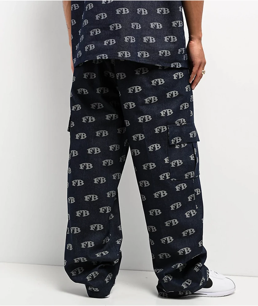 FB County All Over Print Blue Cargo Jeans