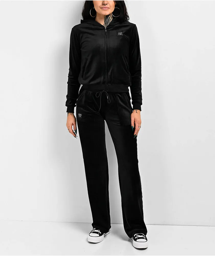 FB County Black Velour Zip Hoodie