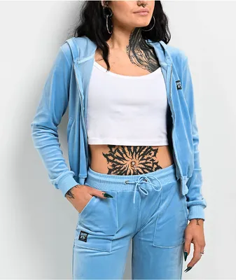 FB County Blue Velour Zip Hoodie