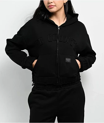 FB County French Terry Black Crop Zip Hoodie