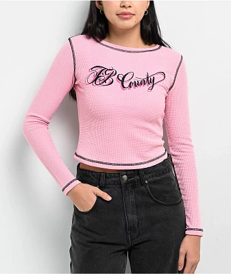 FB County Pink Crop Thermal Long Sleeve T-Shirt
