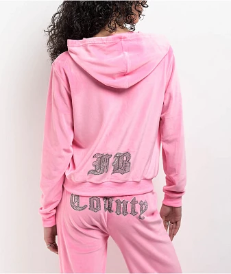 FB County Rhinestone Pink Velour Zip Hoodie