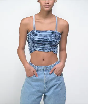 FILA Allanis Ruched Blue Tie Dye Cami Tank Top