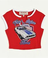 Ford x True Religion Crystal Mustang Aurora Red Crop T-Shirt