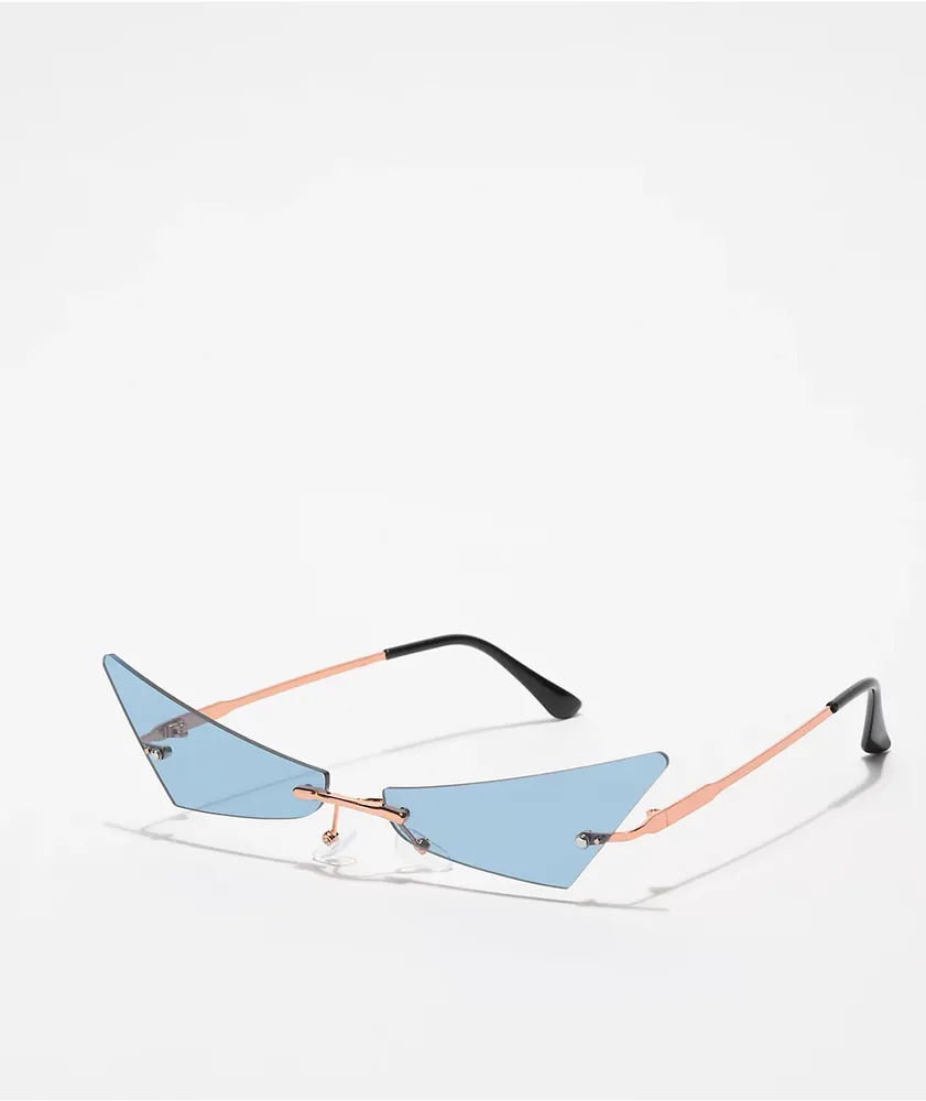 Frameless Blue Cat Eye Wing Sunglasses