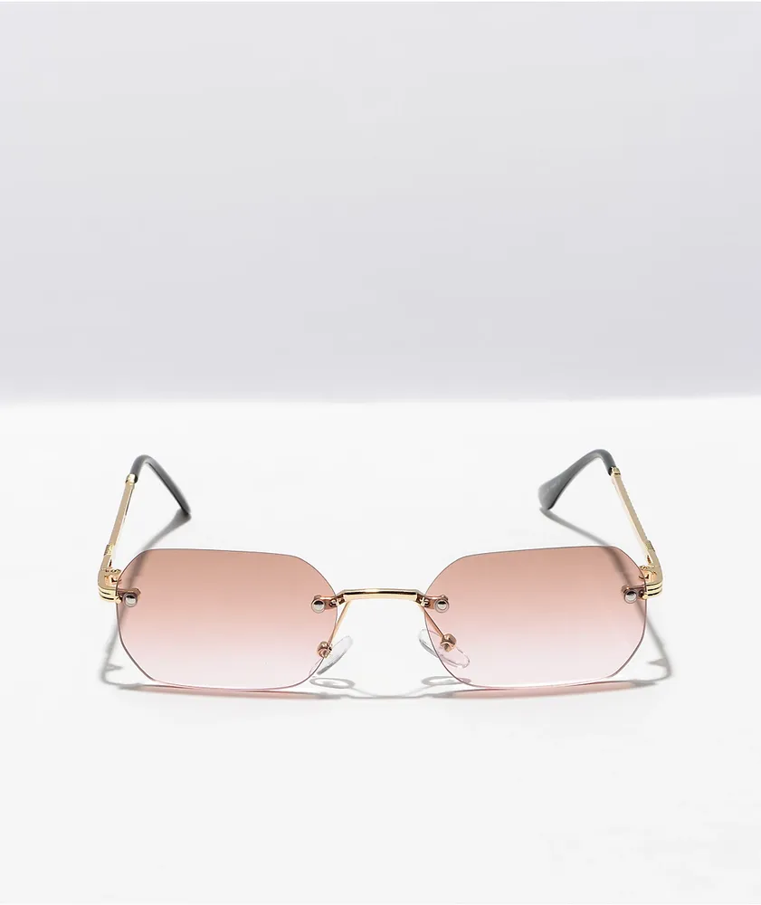 Gradient Brown Frameless Rectangle Sunglasses