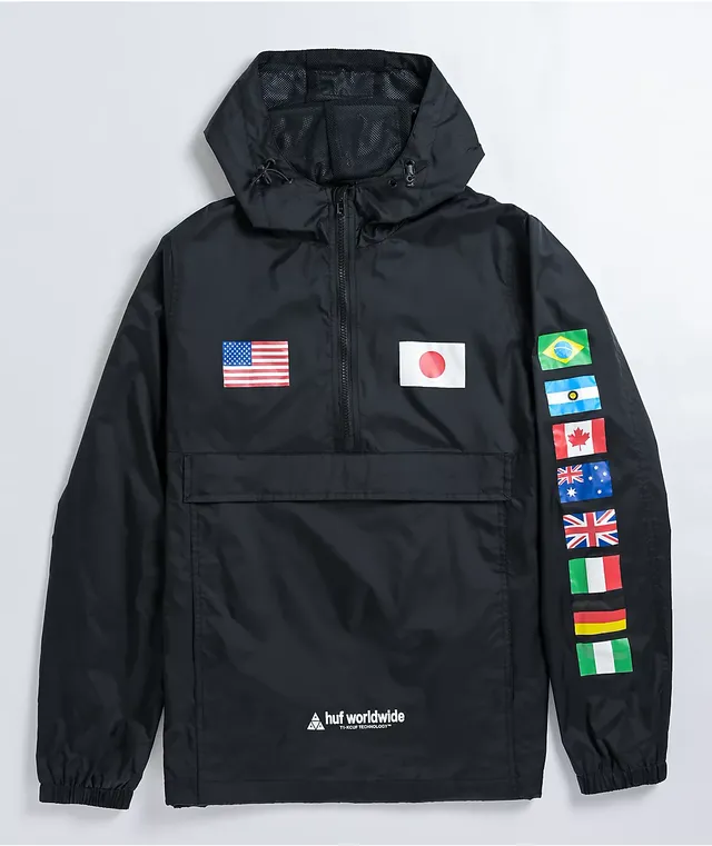 Black Anorak Huf Worldwide Anorak HUF Flags Black Anorak Jacket At