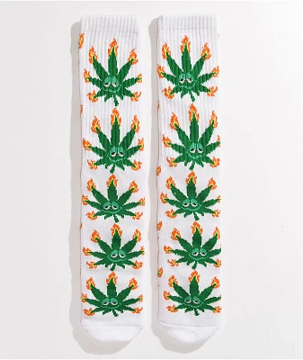 HUF Green Buddy Flame White Crew Socks