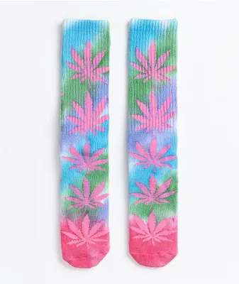 HUF Plantlife Pink, Blue & Green Drip Dye Crew Socks
