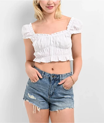 Hesperus White Woven Smocked Crop Top