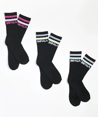 Impala Stripe Sock 3 Pack Black Crew Socks