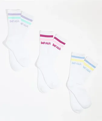 Impala Stripe Sock 3 Pack White Crew Socks