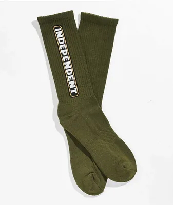 Independent Bar Logo Army Green Crew Socks