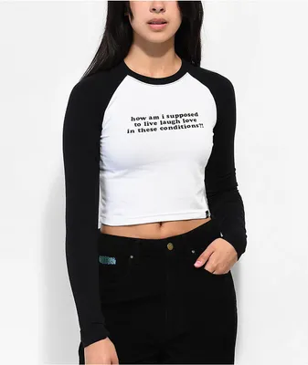JV By Jac Vanek Live Laugh Love Black & White Raglan Crop Long Sleeve T-Shirt
