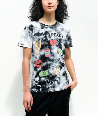 JV by Jac Vanek Always Ready To Party Black Tie Dye T-Shirt
