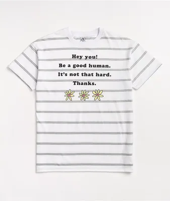 JV by Jac Vanek Be A Good Human White & Grey Stripe T-Shirt