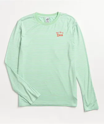 JV by Jac Vanek Don't Be A Dick Green & Blue Stripe Long Sleeve T-Shirt