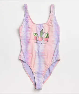 JV by Jac Vanek Don't Be A Prick Pink & Purple Tie Dye One Piece Swimsuit