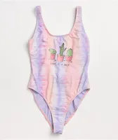 JV by Jac Vanek Don't Be A Prick Pink & Purple Tie Dye One Piece Swimsuit