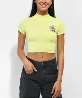 JV by Jac Vanek Flower Yellow Mock Neck Crop Top