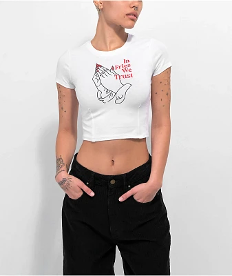 JV by Jac Vanek In Fries We Trust White Crop T-Shirt