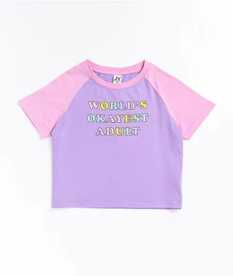 JV by Jac Vanek Okayest Adult Pink & Purple Raglan Crop T-Shirt