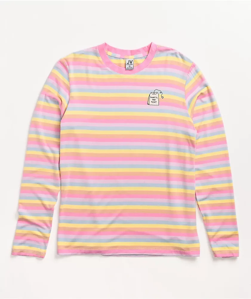 JV by Jac Vanek What's The Tea Striped Pink Long Sleeve T-Shirt