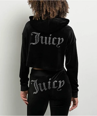 Juicy Couture OG Big Bling High Low Licorice Crop Hoodie