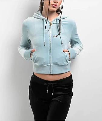 Juicy Couture OG Big Bling Pastel Turquoise Velour Zip Hoodie