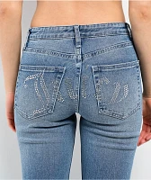 Juicy Couture Rhinestone Blue Low Rise Flare Jeans