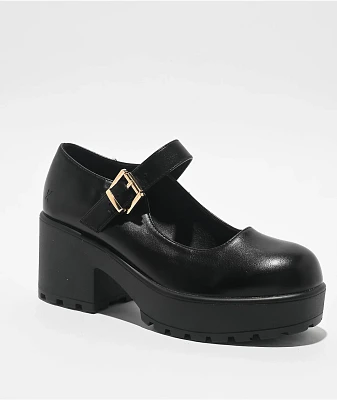 KOI Tira Black Faux Leather Mary Jane Platform Shoes