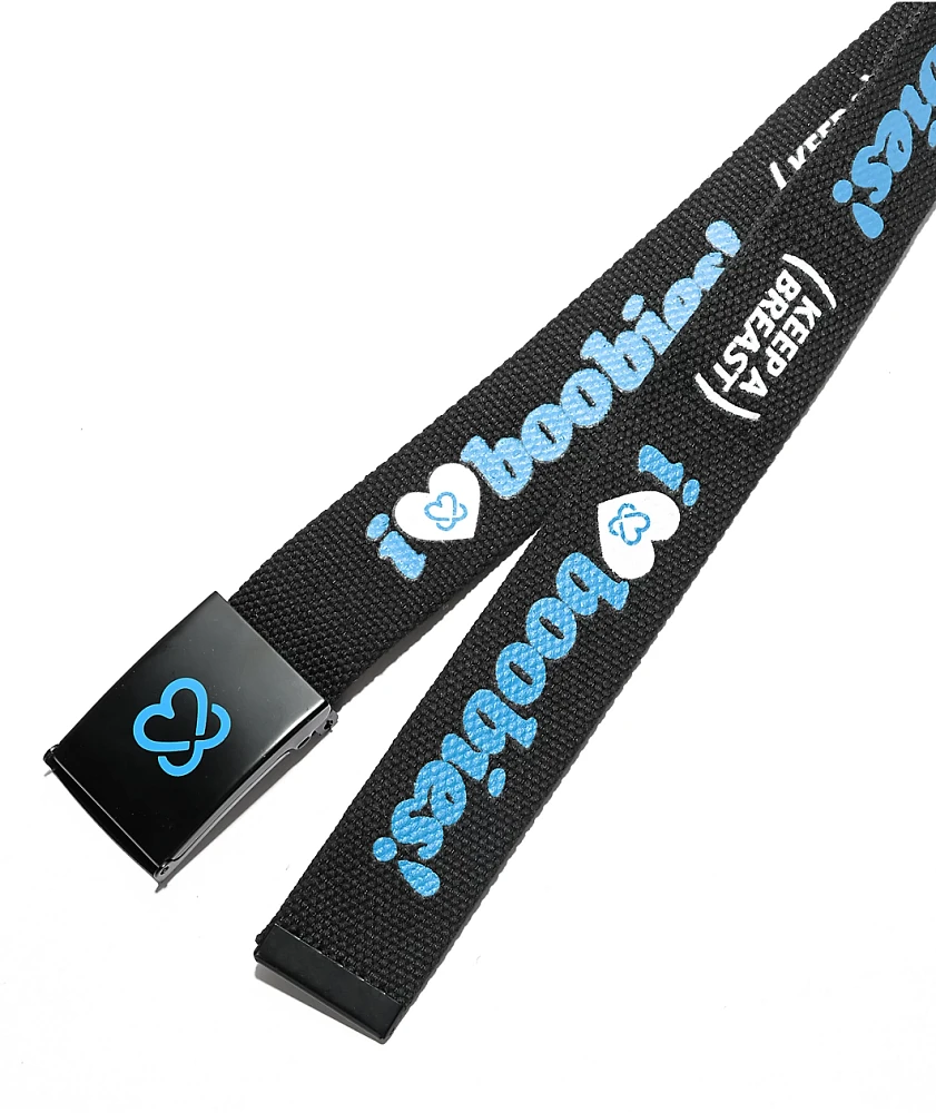 Keep A Breast Foundation I Heart Boobies Black & Blue Web Belt