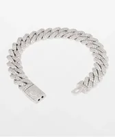 King Ice Iced Diamond Cut Miami Cuban Link 12mm Silver Bracelet