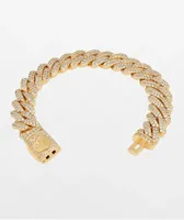 King Ice Iced Diamond Cut Miami Cuban Link 12mm Yellow Gold Bracelet