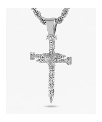 King Ice Nail Cross 26" White Gold Chain Necklace