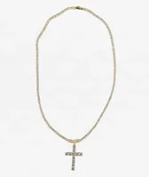 King Ice Tennis Cross Gold 24" Chain Necklace