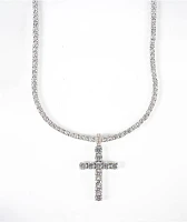 King Ice Tennis Cross White Gold 24" Chain Necklace
