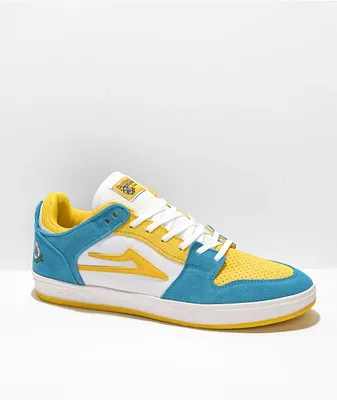 Lakai x Pacifico Telford White, Cyan, & Yellow Low Top Skate Shoes