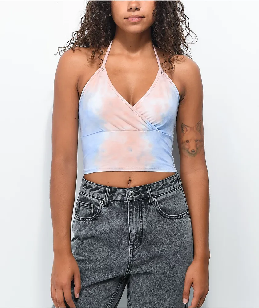 Lunachix Orange & Blue Tie Dye Halter Top