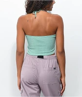 Lunachix Side Ruched Green Halter Tank Top